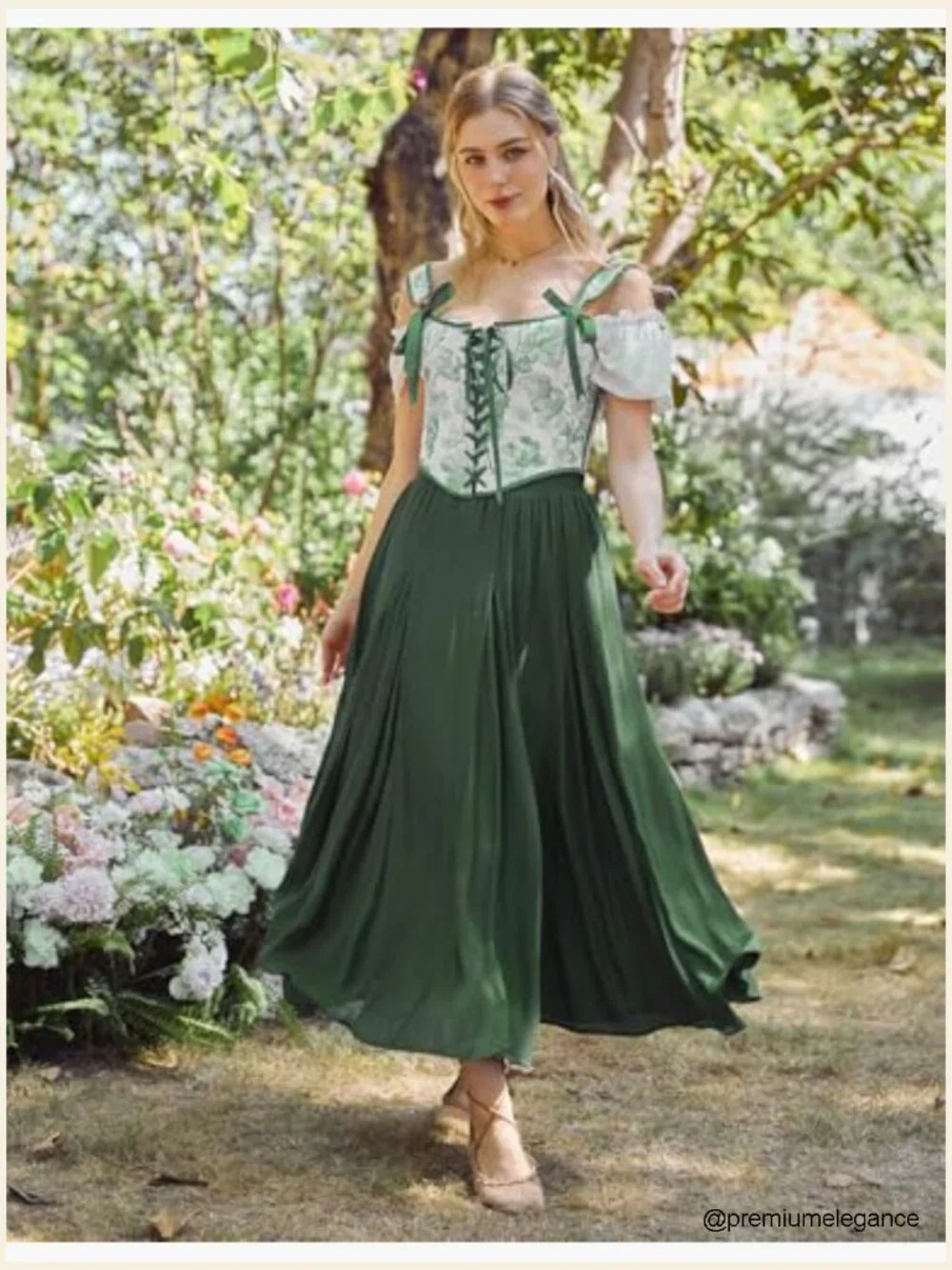 Maxi Skirt Flowy Boho Renaissance A-Line Long Skirt with Pockets - Picture 3 of 7